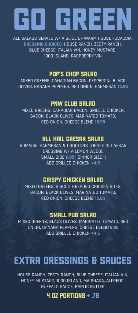 PNW Pizza Co. menu, page 2
