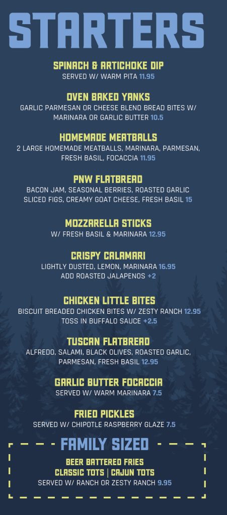 PNW Pizza Co. menu, page 3