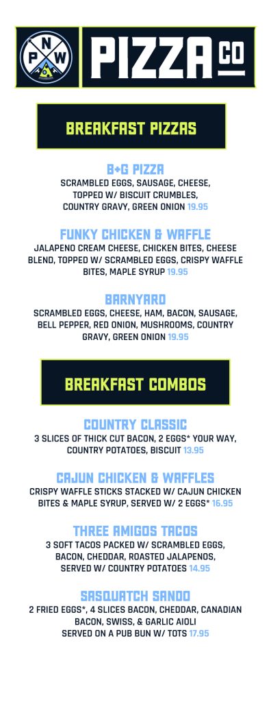 PNW Pizza Co. breakfast menu, page 1